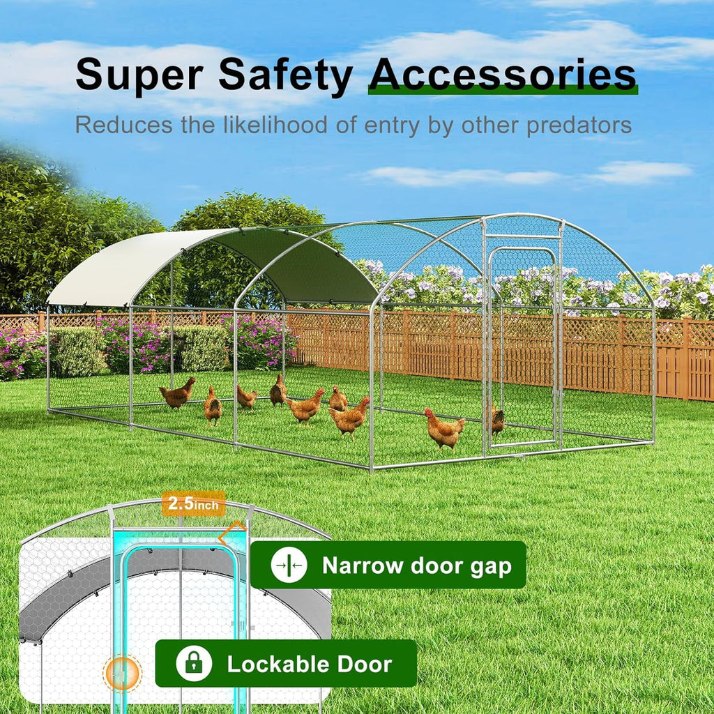 Large Metal Chicken Coop Walk-in Poultry Cage with Waterproof and UV-Resistant Cover Outdoor Chicken Run Hen Rabbit Duck House for Backyard Farm Use Spire Roof(10 W x 4.9 L x 6.4 H)