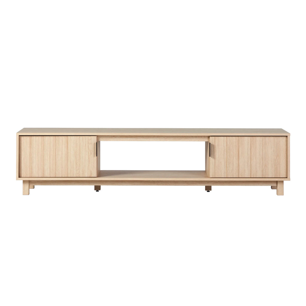 Walker Edison Mid-Century Modern Reeded 2-Door TV Stand for TVs up to 80, Coastal Oak