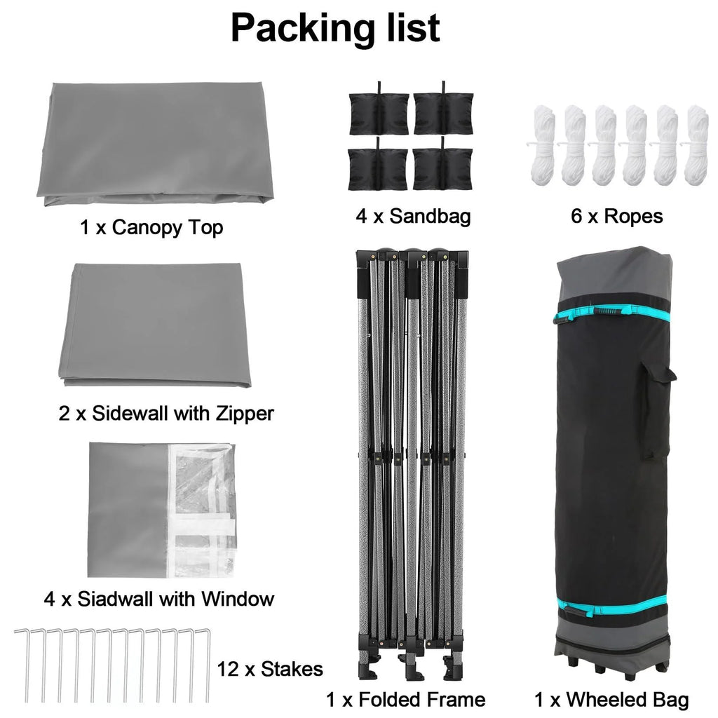 COBIZI 10x20 Heavy Duty Pop up Canopy Tent with 6 sidewalls Easy Up Commercial Outdoor Canopy Wedding Party Tent for Beach All Season Wind & Waterproof Gazebo with Roller Bag,Black(Frame Thickened)