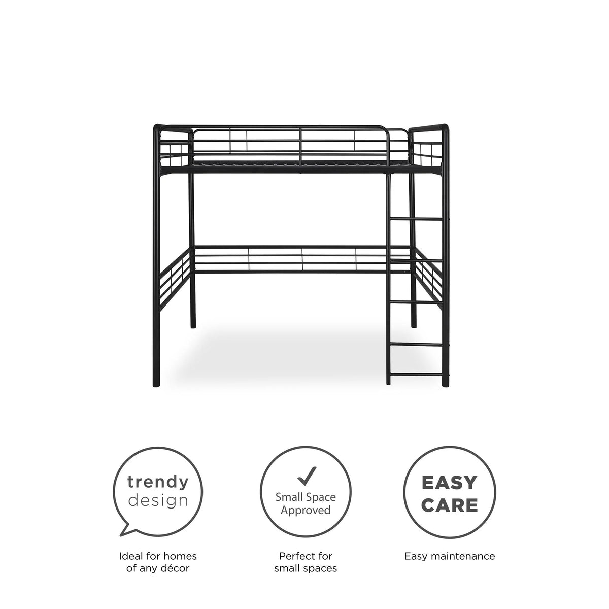DHP Tommy Full Metal Loft Bed, Black