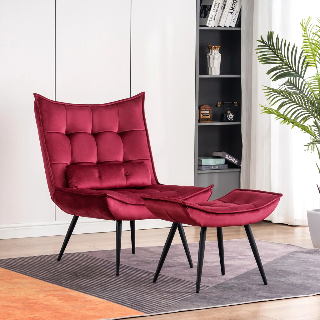 MCombo Accent Chair with Ottoman, Velvet Modern Chairs with Metal Legs for Living Room 4079 (Yellow)
