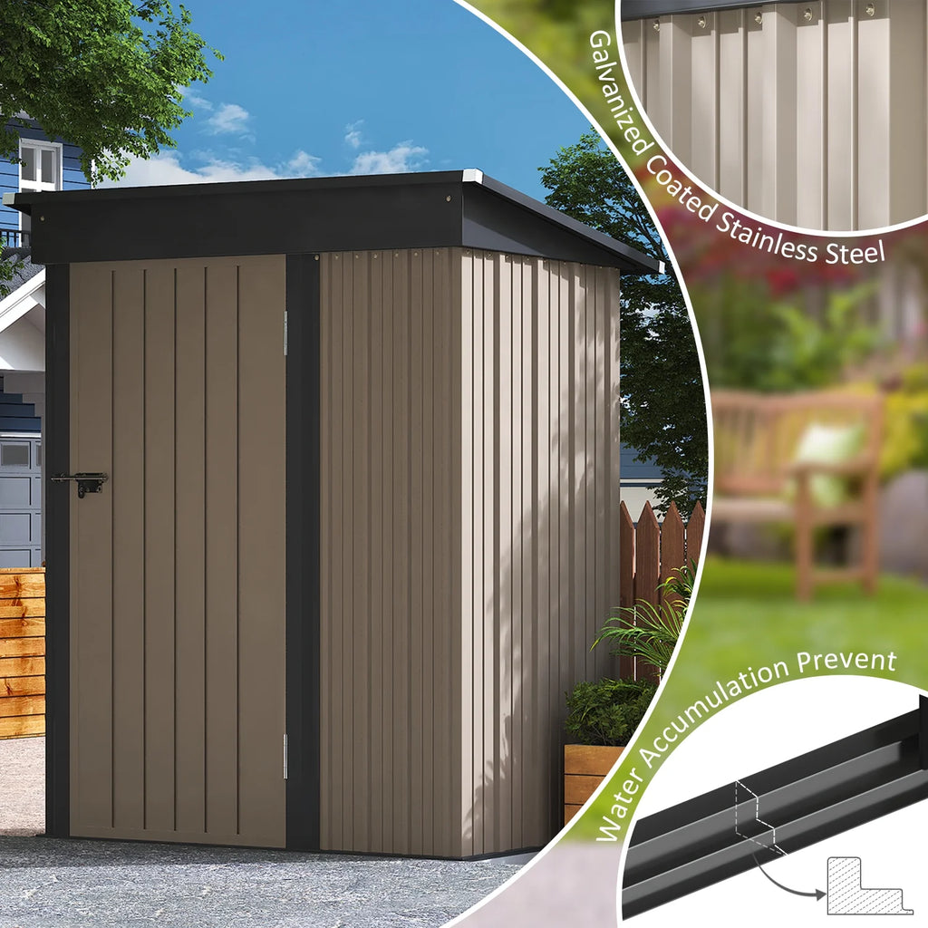 LACOO 4' x 6' Outdoor Storage Metal Shed for Tool Storage, Outdoor House for Backyard & Garden,Brown