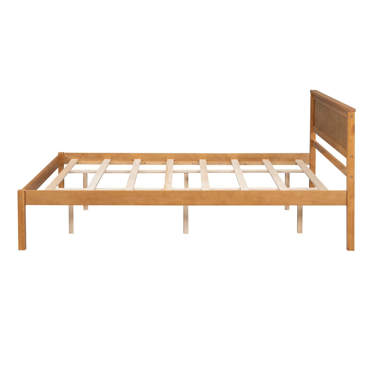 Euroco Twin Platform Bed, Modern Wood Frame Bed with Headboard and Slats for Kids Room, Oak