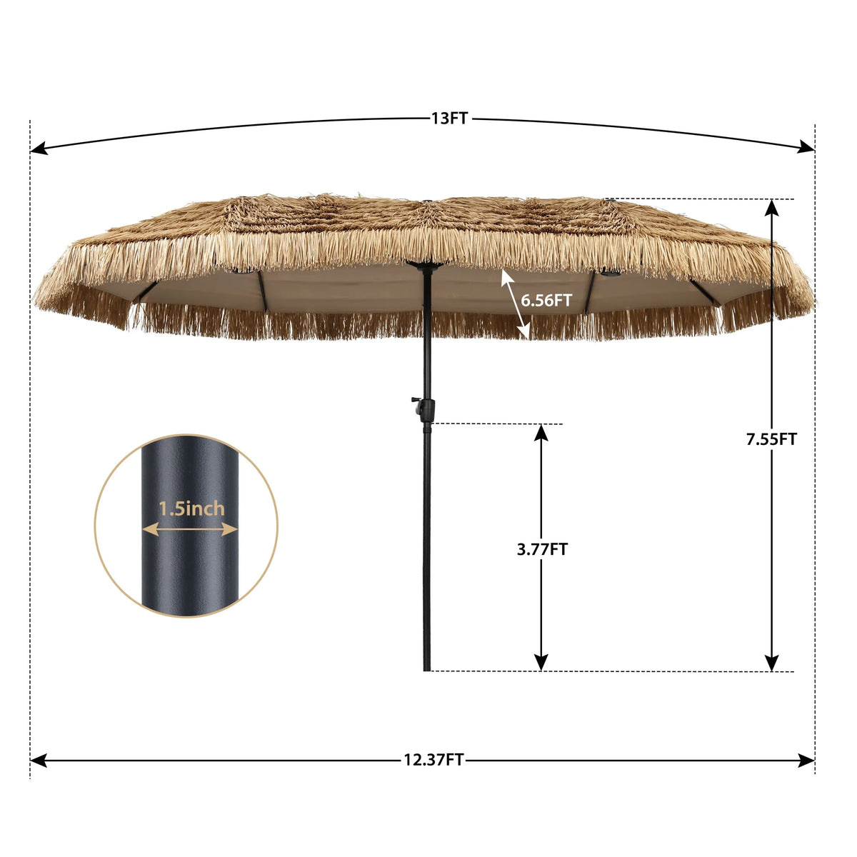 Autlaycil 13 ft Tiki Umbrella, Thatched, Hawaiian, Pool, Patio, Beach