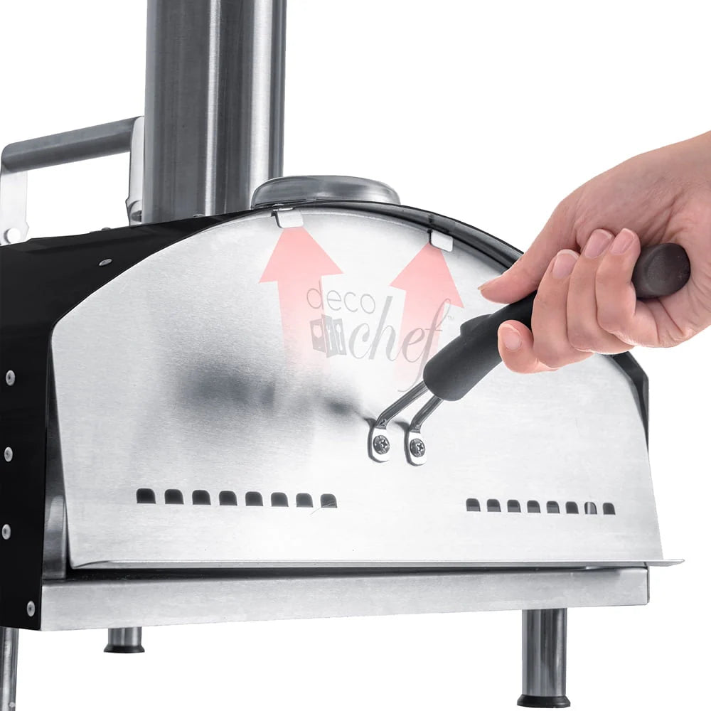 Deco Chef Outdoor Pizza Oven with 2-in-1 Pizza and Grill Oven Functionality, 13" Pizza Stone, 3-Layer Stainless Steel Construction, Pizza Peel, Dough Scraper, Scoop, Slotted Grill (Black) - (Open Box