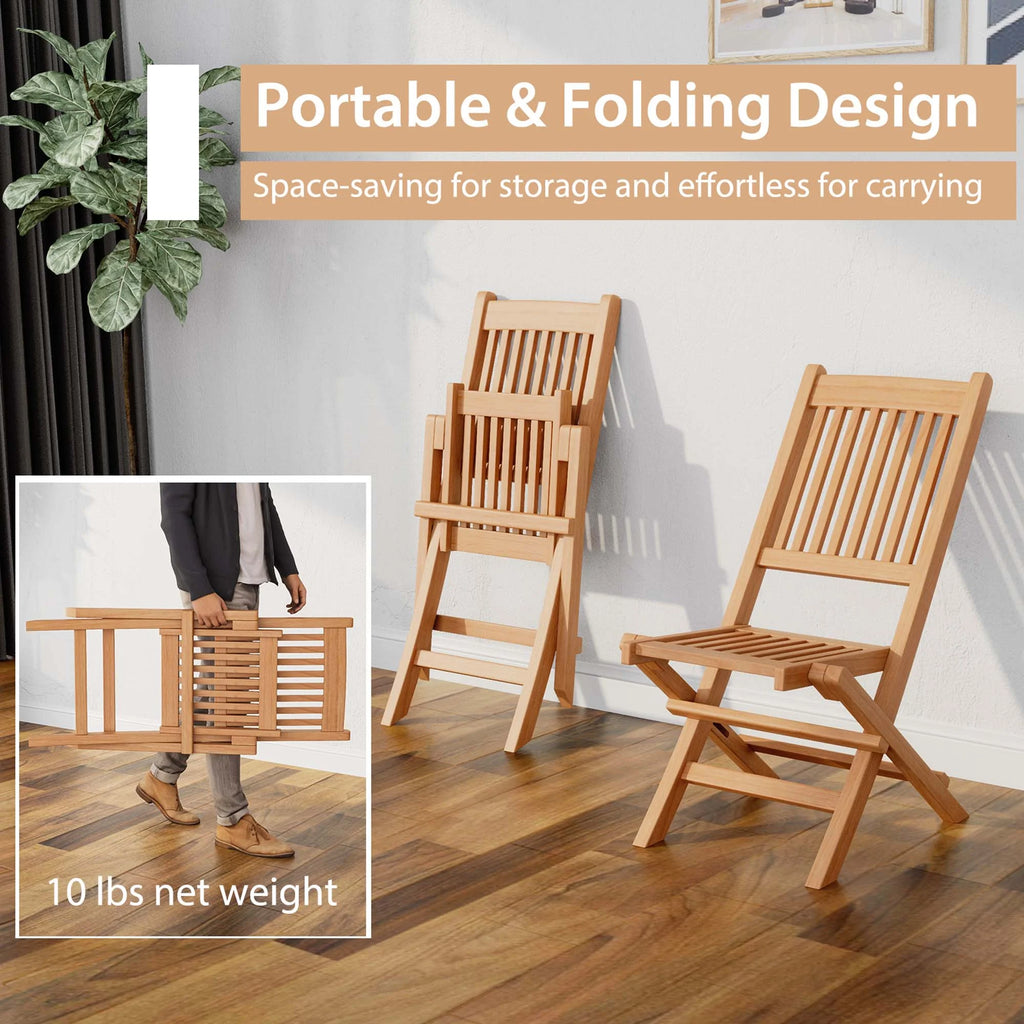 Costway 3pcs Patio Outdoor  Indonesia Teak Wood Bistro Dining Set Folding Chair & Table Slatted