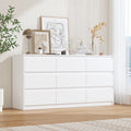 KULAGAGA 9 Drawer Dresser Chest of Drawers, 63 Wide Dressers, Modern Wood Drawer Chest Storage Organizer, No Handle Design for Bedroom Living Room Hallway, White