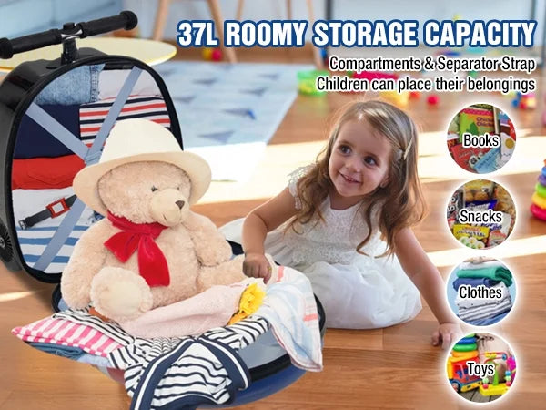 Kids Luggage Scooter, 3-Level Height Adjustable, Pirate Theme  Foldable Carry-On Suitcase, Lightweight Ride-On Scooter