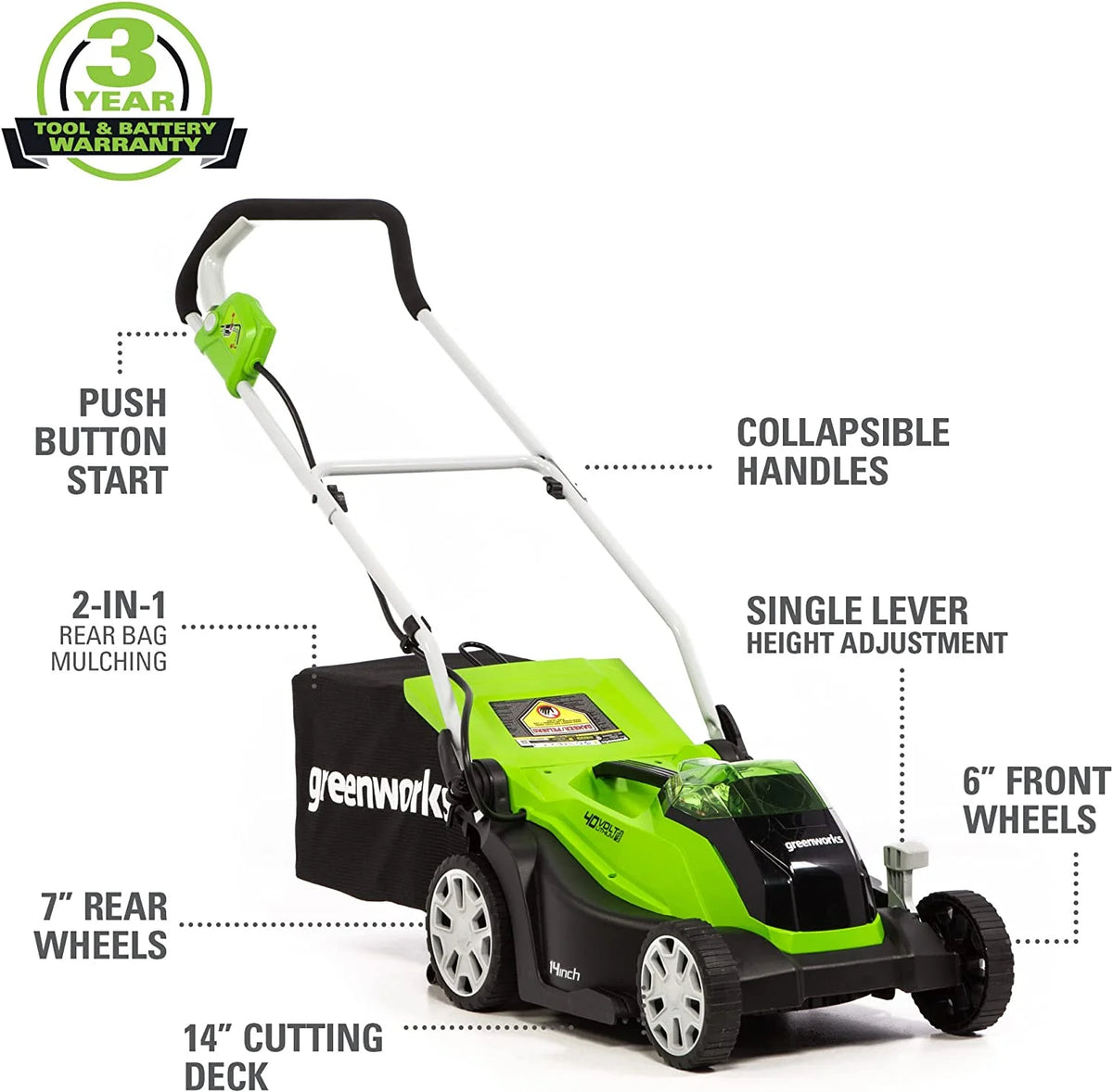 Greenworks 40V 17" Push Mower + Axial Brushless Blower, with 4.0Ah USB Battery & Charger