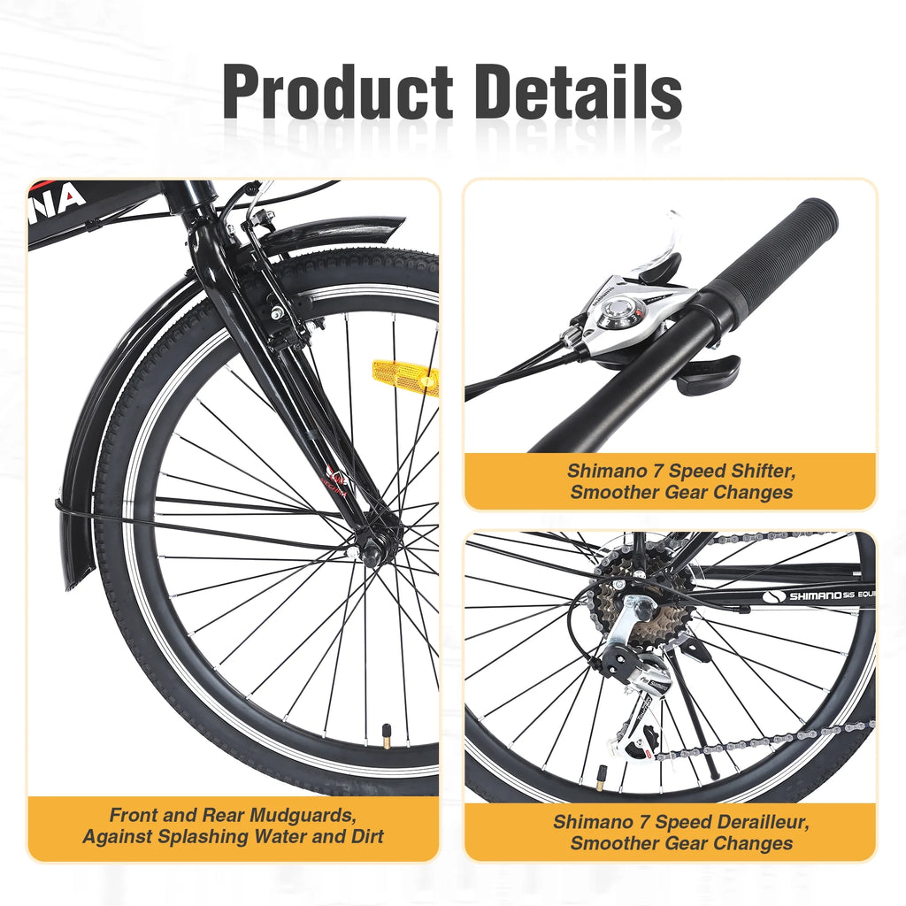 Meghna 24 inch Folding Bike 7 Speed V Brake City Commuter for Men Women Daily Commuting Black
