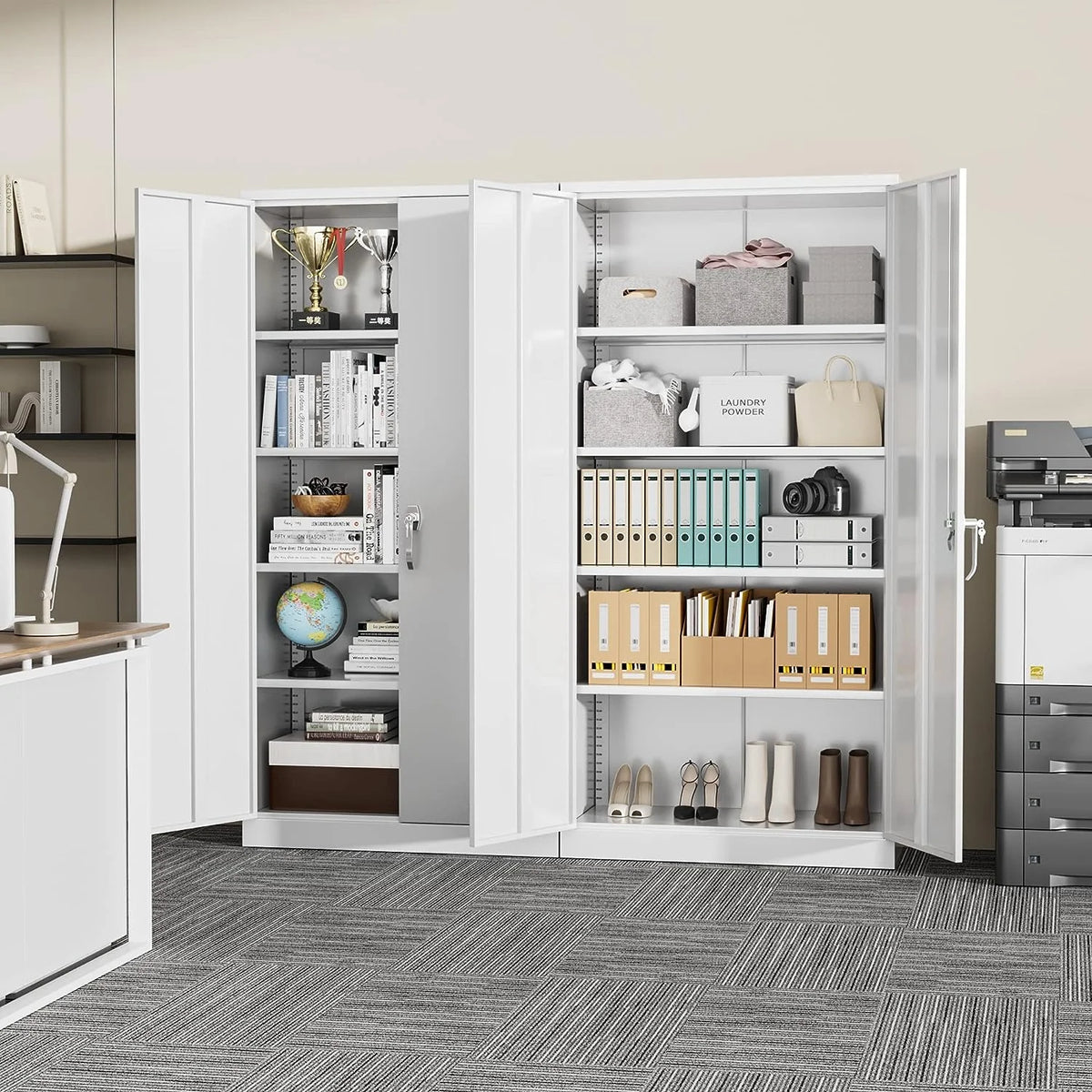 SOLAURA 72 Inches Tall Metal Garage Storage Cabinets, Lockable Storage Cabinet with Doors and Adjustable Shelves for Office, Home, Shops, Garage, Black