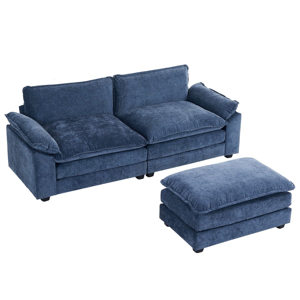 Zimtown Sectional Sofa with Ottoman, L Shaped Convertible Couch with Removable Chaise Chenille Fabric Sofa Set for 4-6 Persons Living Room Furniture Dark Grey