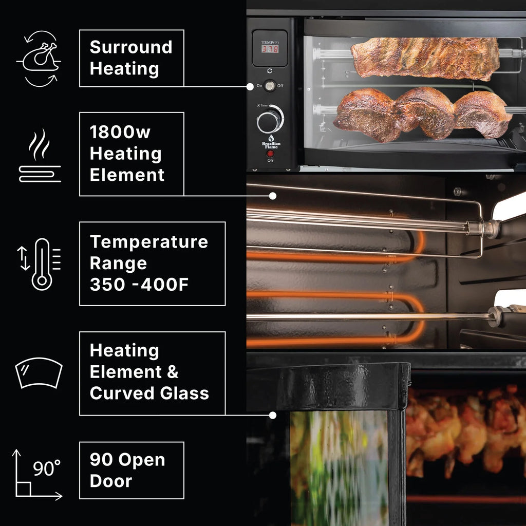 Brazilian Flame 2-Skewer Brazilian Rotisserie Electric Grill in Red