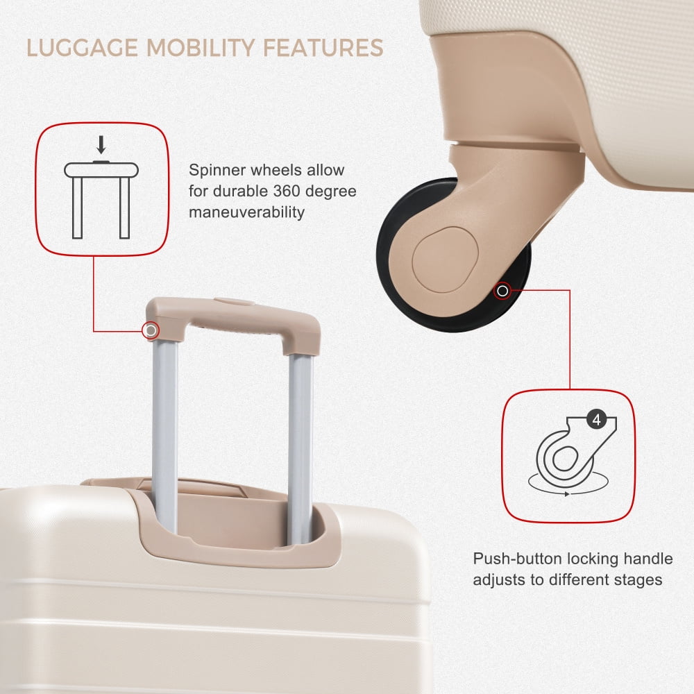 Luggage Sets 4 Piece,  ABS Durable Suitcase with Travel Bag, Carry On Luggage Suitcase Set with 360 Spinner Wheels