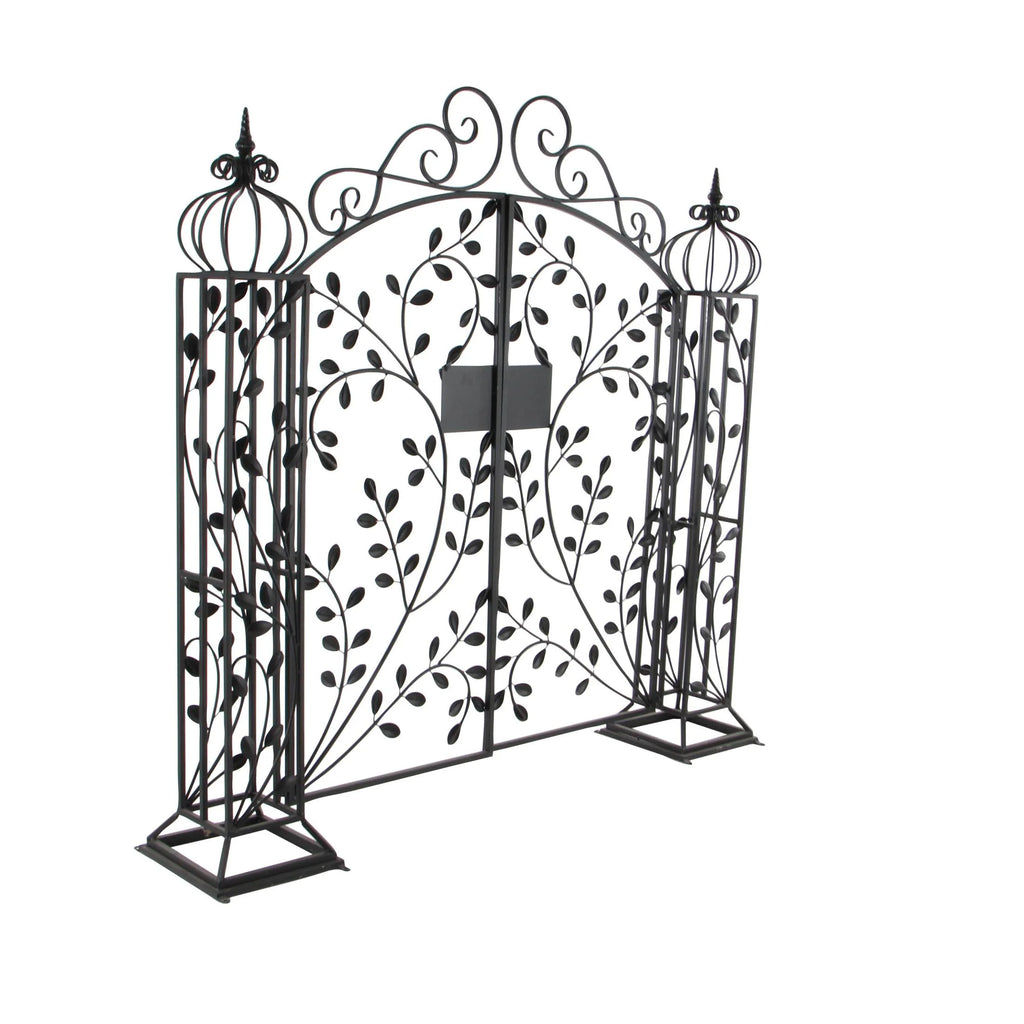 DecMode Traditional Metal Arch with Botanical Design Garden Arbors with Latch Lock Closure, 78"W x 94"H
