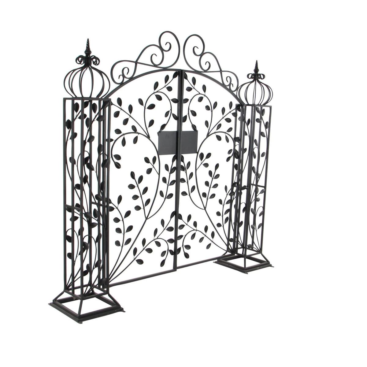 DecMode Traditional Metal Arch with Botanical Design Garden Arbors with Latch Lock Closure, 78"W x 94"H