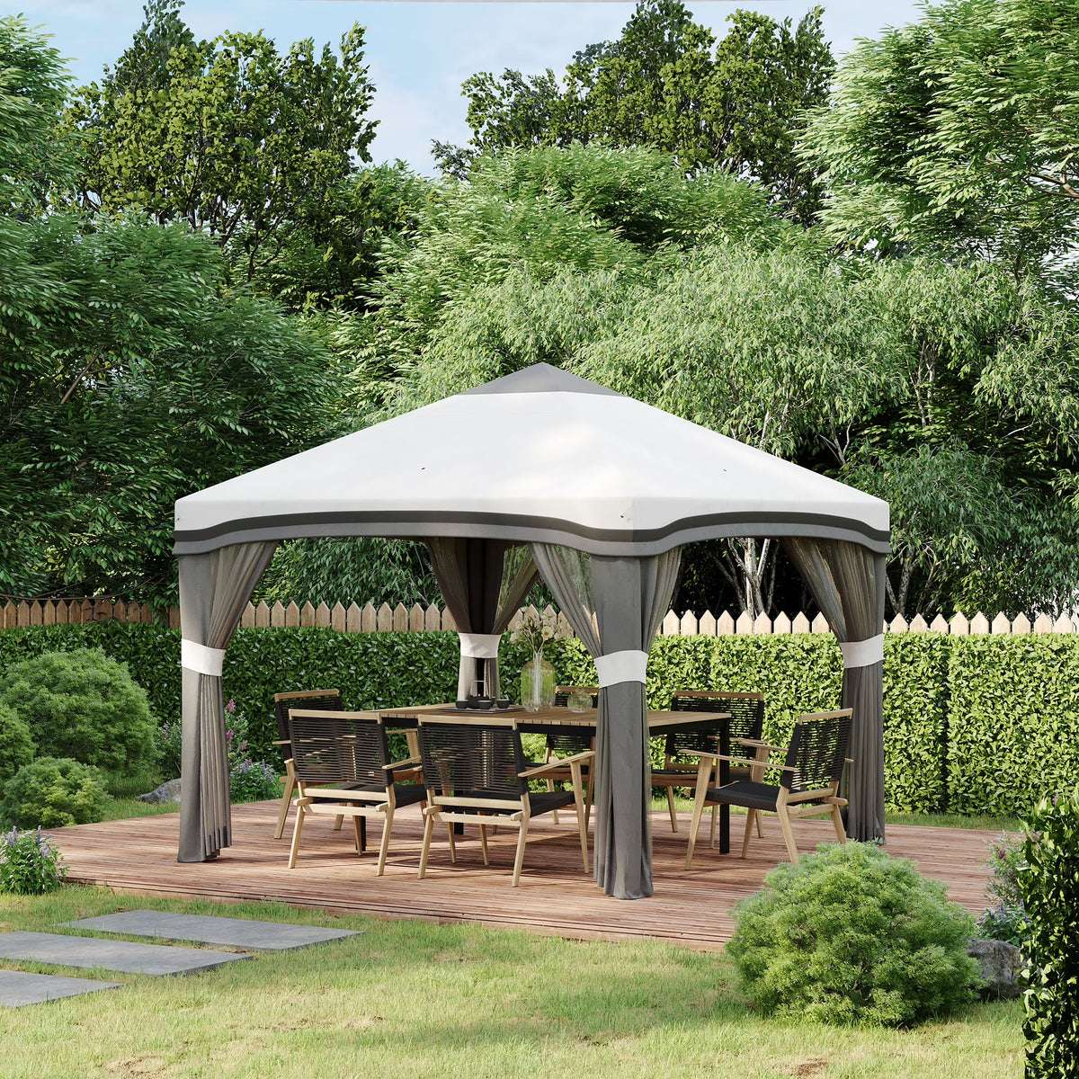Outsunny 10' x 10' Pop Up Canopy with Nettings, Foldable Party Tent with Wheeled Carry Bag and 4 Sand Bags, Beige