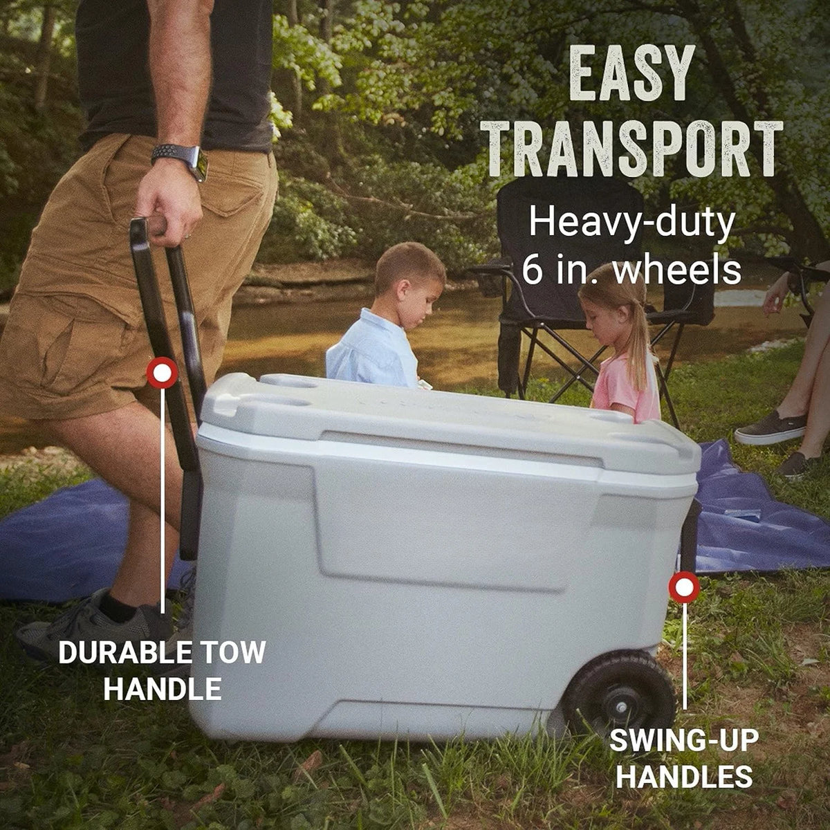 Classic Series Insulated Portable Rolling Cooler with Wheels, Leak-Resistant Outdoor Hard Cooler Keeps Ice up to 5 Days, 62-Quart