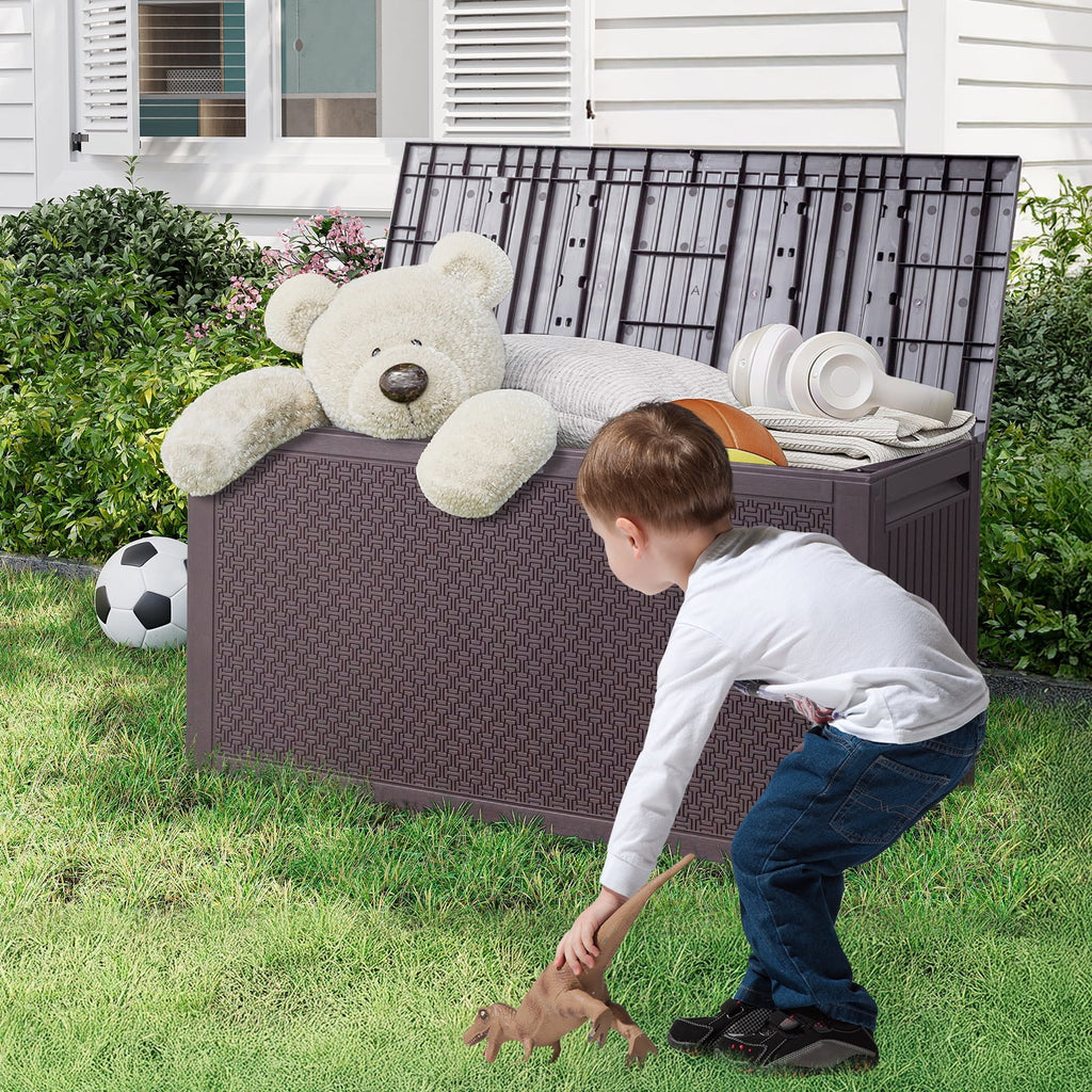 Ktaxon 90 gal Outdoor Garden Plastic Storage Deck Box Gray