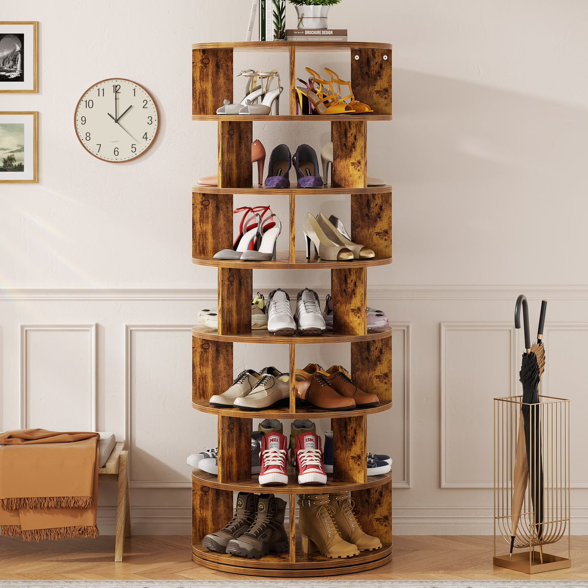 Homieasy Rotating Shoe Rack Tower, 7-Tier Spinning Shoe Rack 360 Revolving Shoe Rack Organizer for Closet, Display Round Storage Carousel Shoes Closet Organization, Black