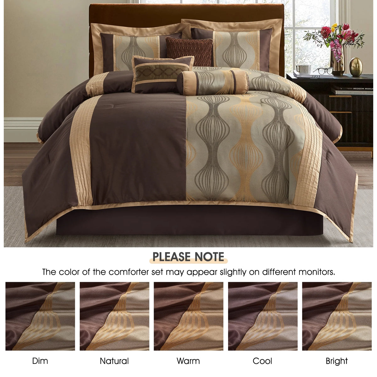 Lanco Black Silver Comforter Set , California King Size , 7 Pieces Fashion Jacquard Bedding Set