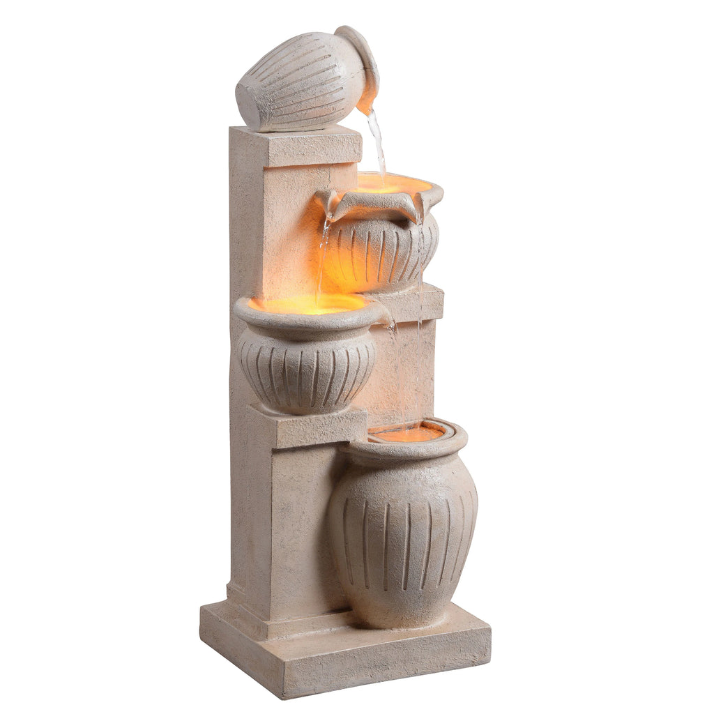 Teamson Home Outdoor Water Fountain with Lights 4-Tier Cascading Bowl Design with LED Light & Solar Pump, Solar-Powered Water Fountain Outdoor Garden, Yard, or Patio Dcor, Navy Blue