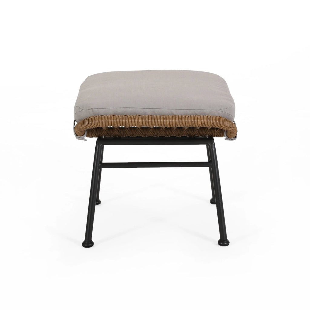 Gloria Outdoor Modern Boho Wicker Ottoman with Cushions (Set of 2)