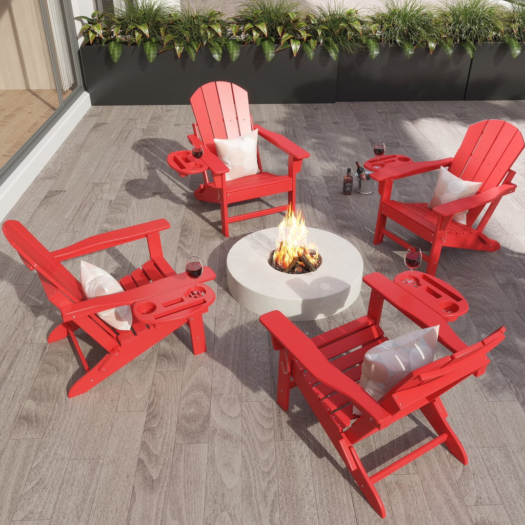 FOOWIN HDPE Plastic Adirondack Chairs Set of 4, Black