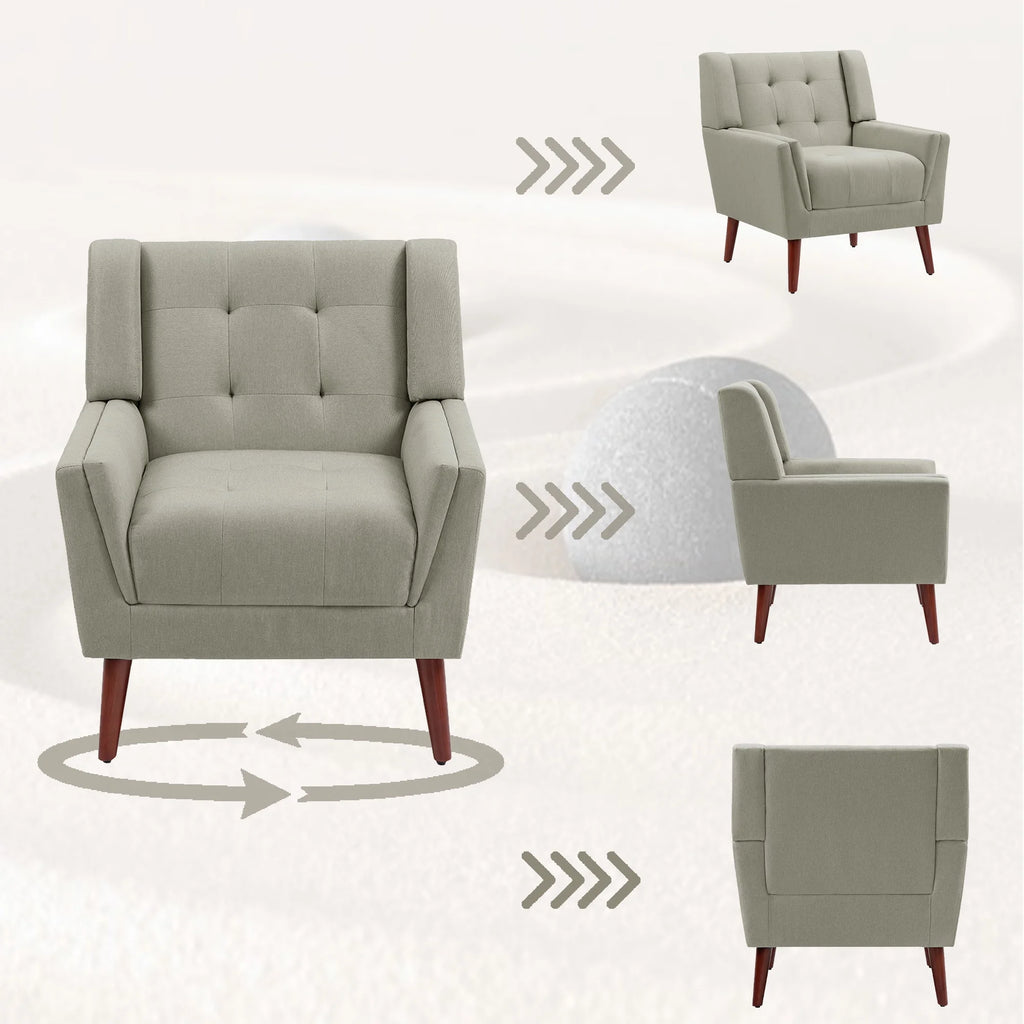 DREAMSIDEA Accent Chair Set of 2 Living Room Chair Linen Upholstered Comfortable Armchair Modern Chairs for Living Room Bedroom Indoor Furniture, Beige