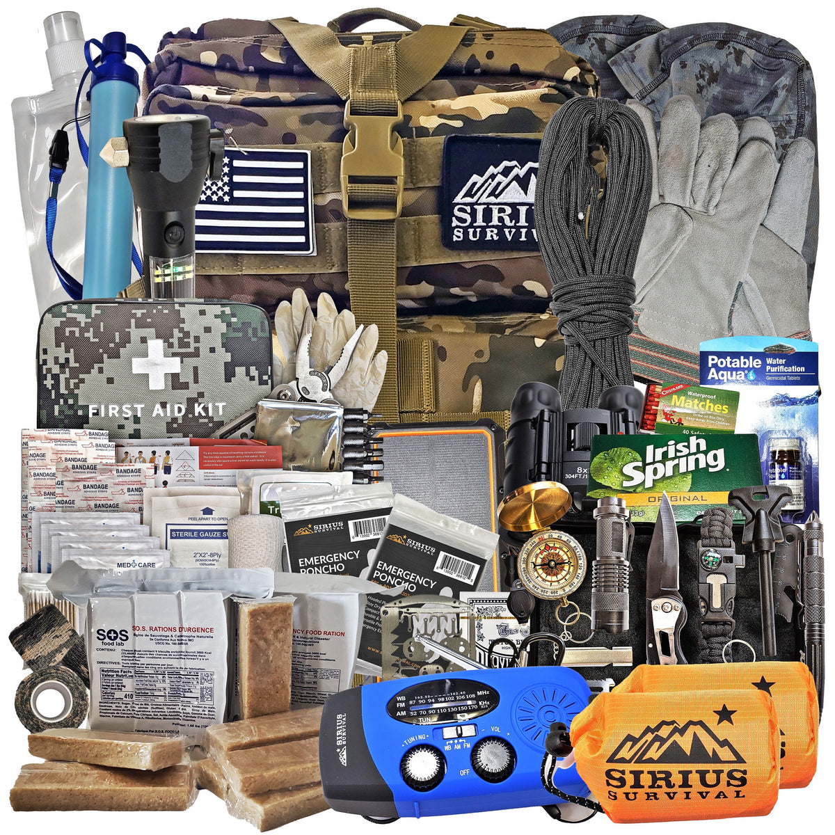 Pre-Packed Emergency Survival Kit/Bug Out Bag for 2 - Over 175 Total Pieces of Disaster Preparedness Supplies for Hurricanes, Floods, Earth Quakes & Other Disasters, Black