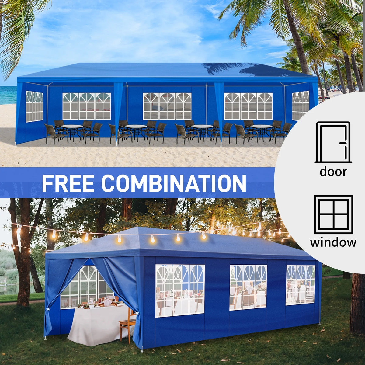 10'x30' Outdoor Party Tent with 8 Removable Sidewalls - Waterproof Canopy Patio Wedding Gazebo for Backyard Events, Blue