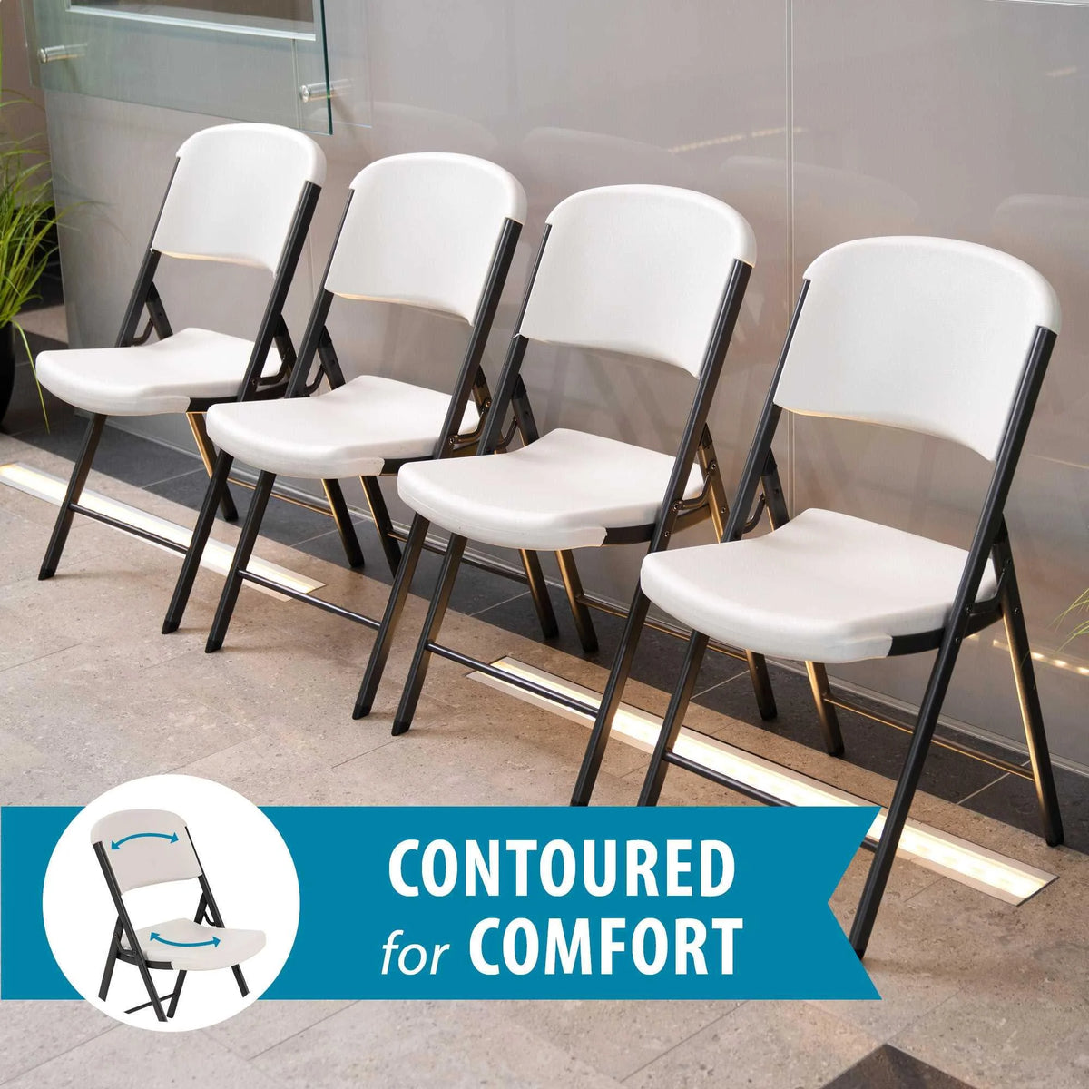 Lifetime 4 60 inch Round Folding Tables with 32 Folding Chairs - Almond