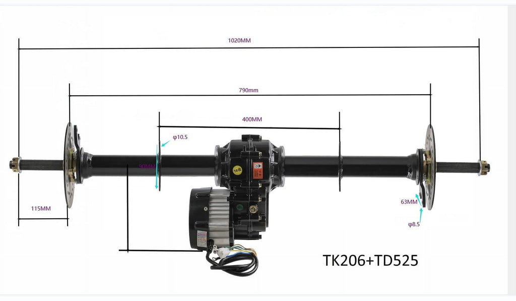 Rear Differential Axle Kit 72V 1500W Electric Motor Controller Brake 13x5.00-6 Wheels Tires DIY Parts For Go Kart Golf Cart ATV Quad Buggy Trike Tricycle 4 Wheeler Dolly Lawn Mower (40" Axle)