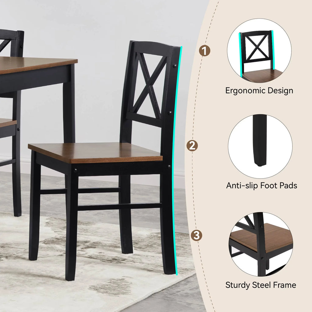 Seizeen Solid Wood Kitchen Table and Chairs, Dining Room Table Set for 4 with Gray Upholstered Chairs, Wood Grain Table Heavy-Duty Frame, Rustic Minimalist Style Breakfast Nook Set