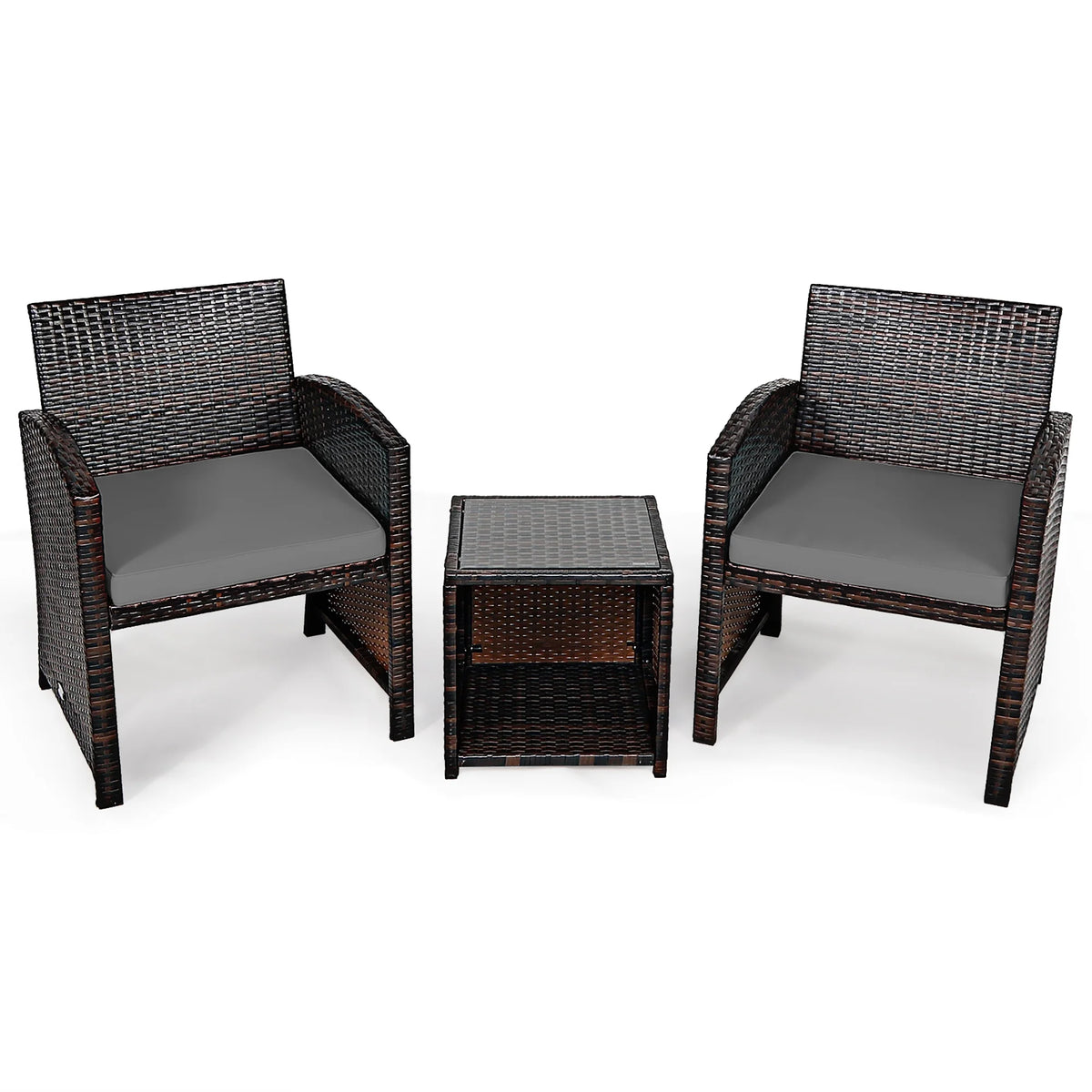 Costway 3PCS Patio Rattan Wicker Furniture Cushion Sofa Coffee Table Gray