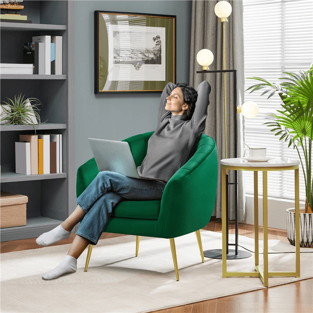 Alden Design Barrel Accent Chair with Gold Metal Legs, Green