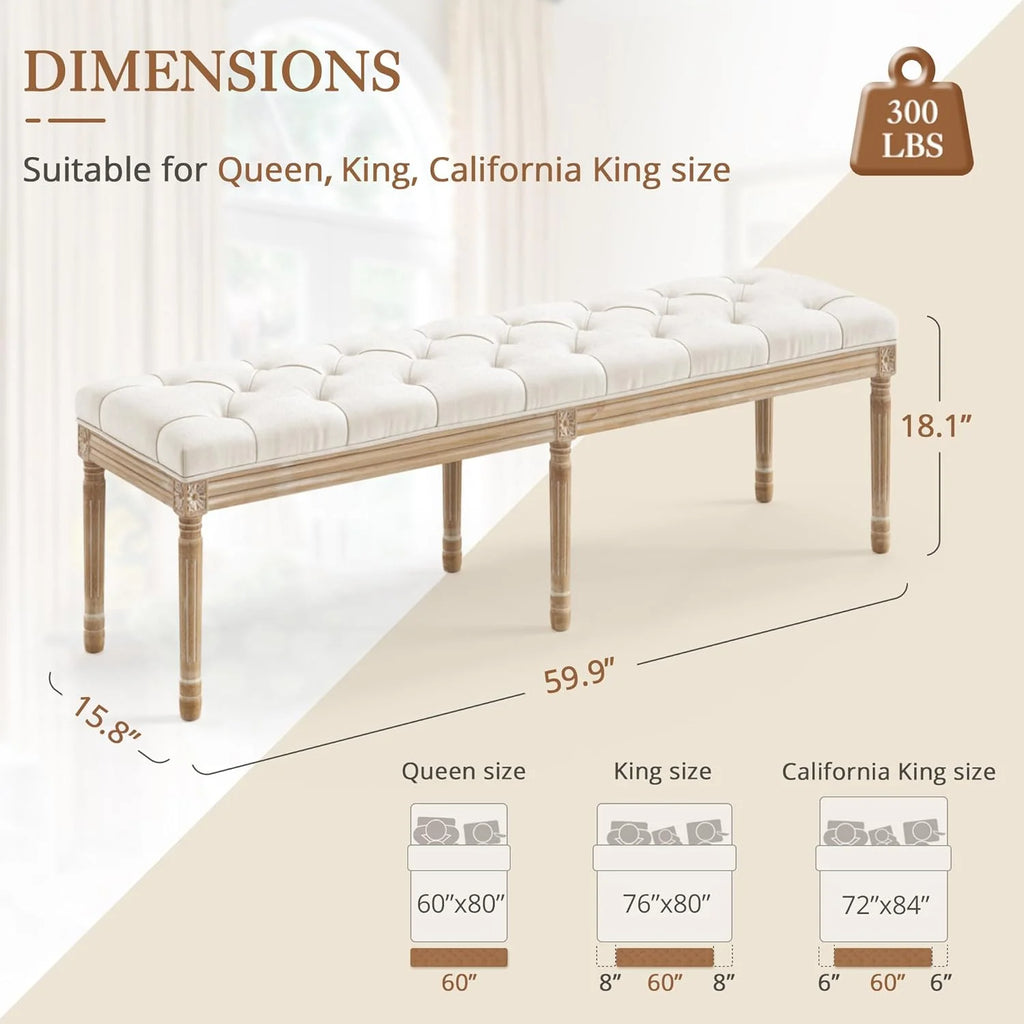 Dycanpo 44'' End of Bed Bench, Vintage Upholstered Bench for Entryway, Wheat