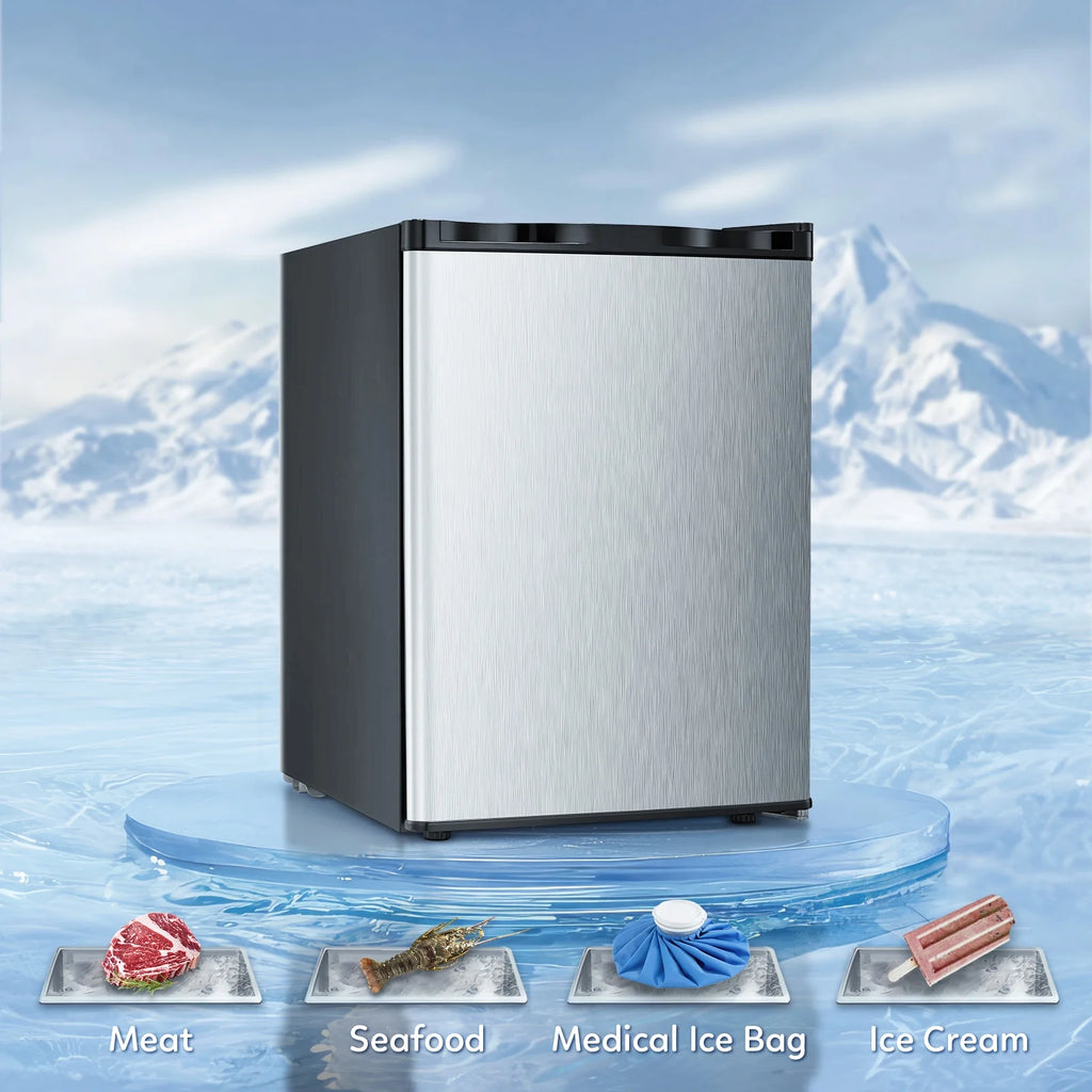 Auseo Mini Freezer Countertop, Energy Saving 2.6 Cu.ft, Single Door Compact Upright Freezer with Reversible Door for Home/Office/Kitchen-White