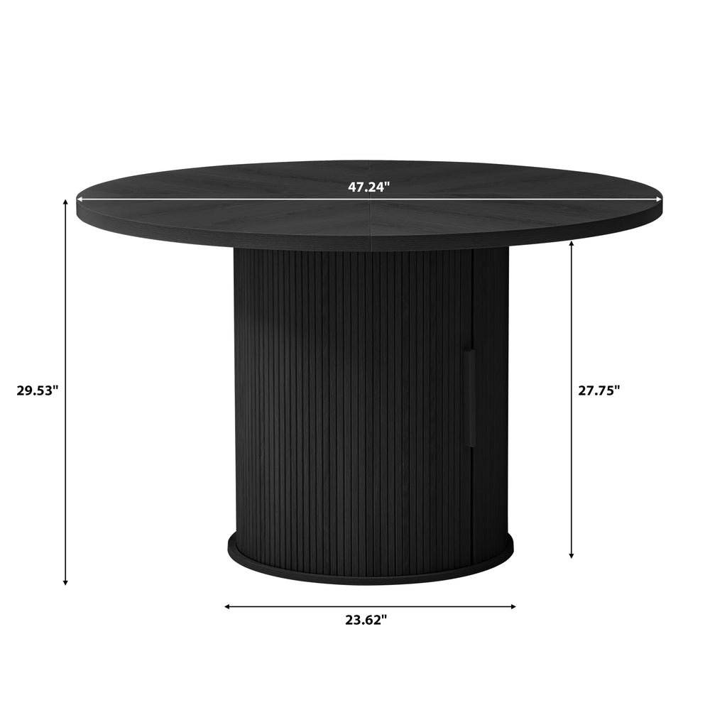 Wirrytor Round Dining Table, Modern Farmhouse Kitchen Table, 47 Inch Coffee Circle Dining Tables with Wood Strip Base for Kitchen Living Room, Black