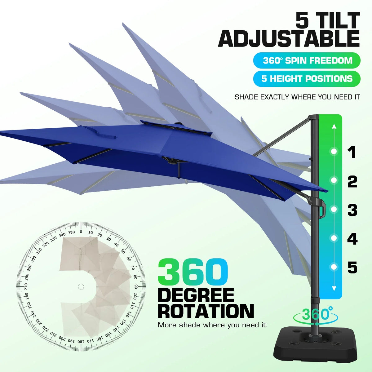 HOTEEL 10 Ft Patio Umbrella Outdoor Cantilever Square Umbrella Aluminum Offset Umbrella with Base, 360° Rotation，Gray