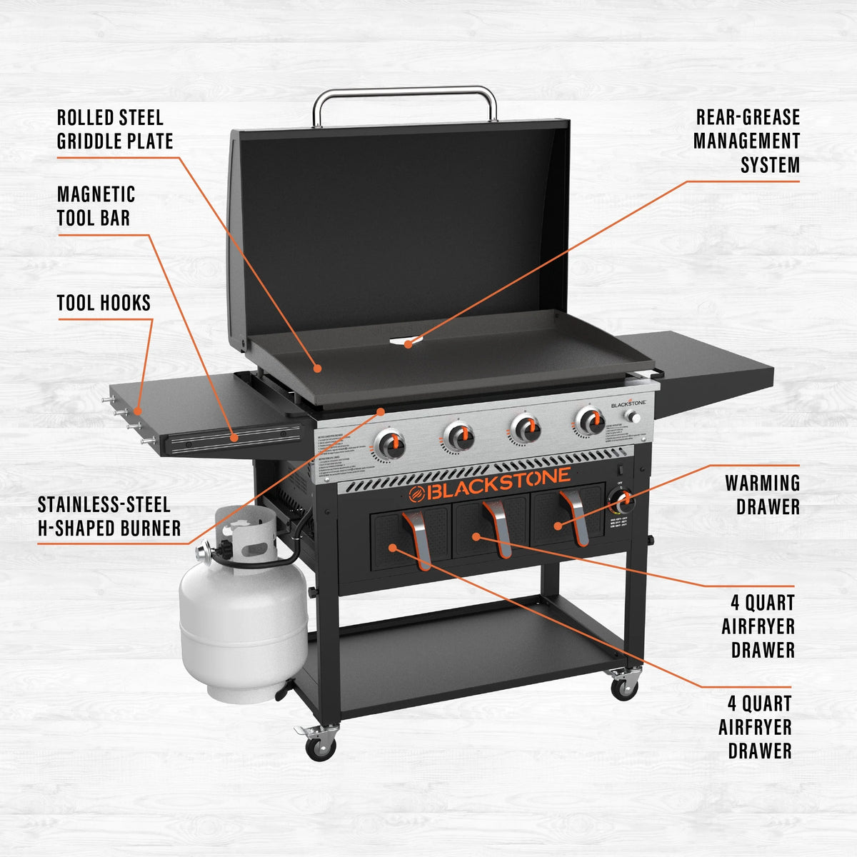 4-Burner 36" Griddle with Air Fryer and Hood