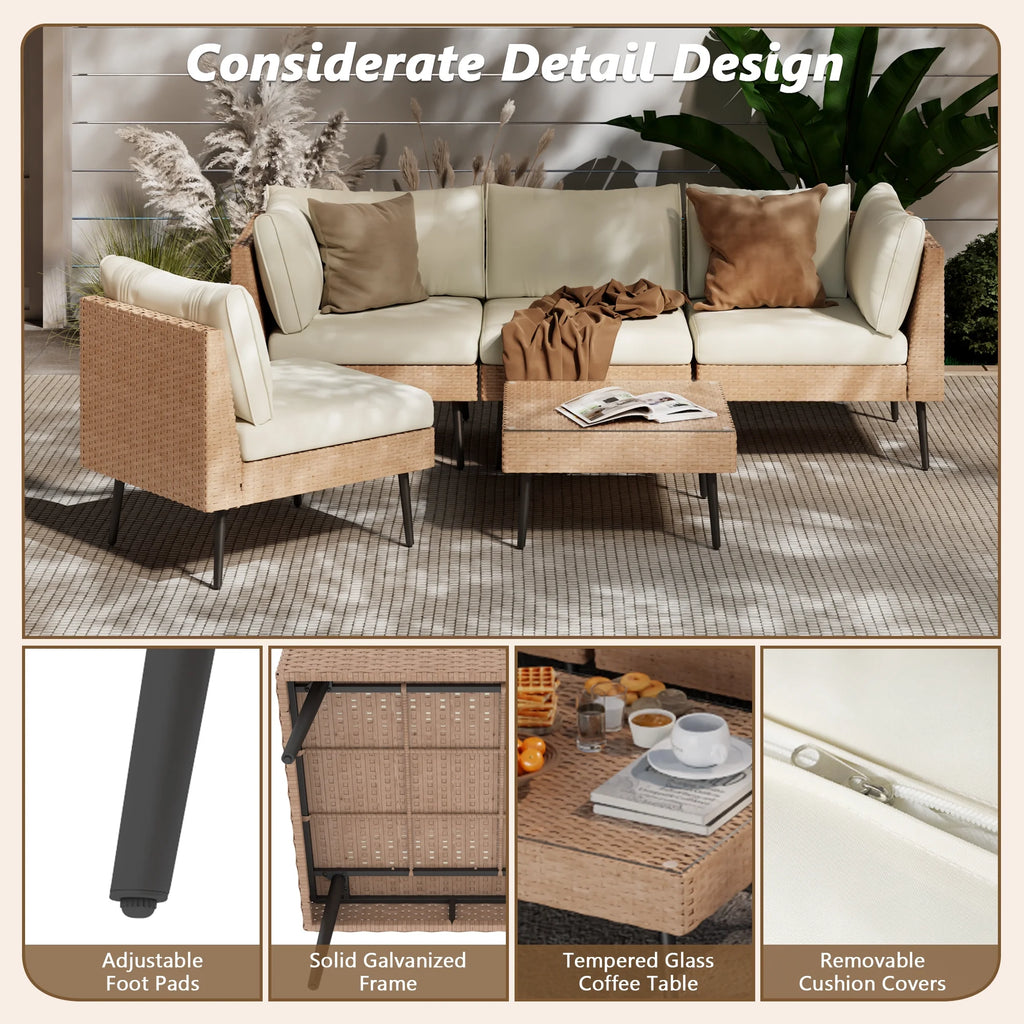 ENSTVER 8-Piece Wicker Outdoor sectional Patio Furniture Set with Additional Waterproof Cover, Conversation Patio Furniture with Washable Thick Cushions for Garden, Backyard, Poolside