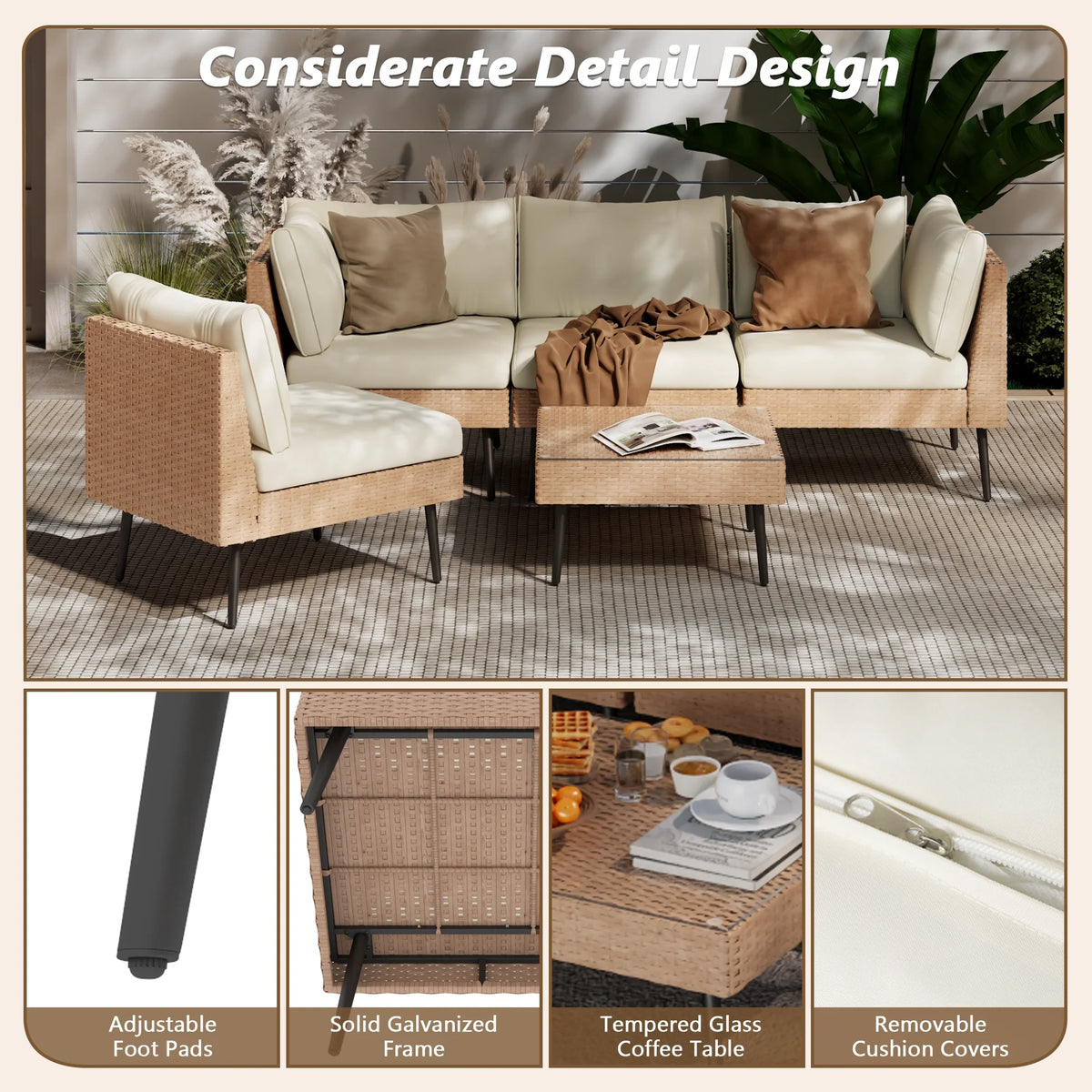 ENSTVER 8-Piece Wicker Outdoor sectional Patio Furniture Set with Additional Waterproof Cover, Conversation Patio Furniture with Washable Thick Cushions for Garden, Backyard, Poolside