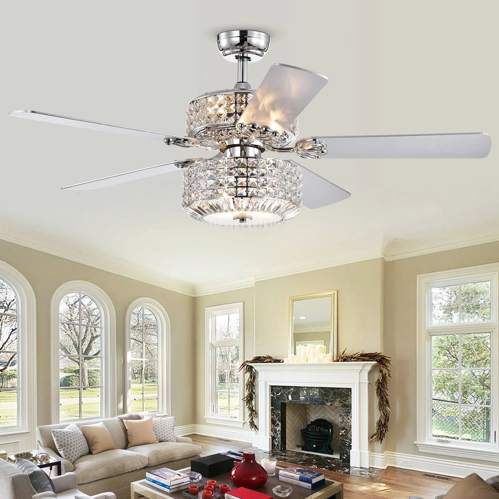 Walter Dual Lamp Chrome 52-inch Lighted Ceiling Fan w Crystal Shades (includes Remote and Light Kit)
