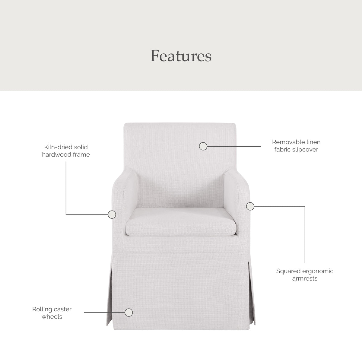 My Texas House Wren Slipcover Dining Chair with Rolling Caster Wheels, Cream