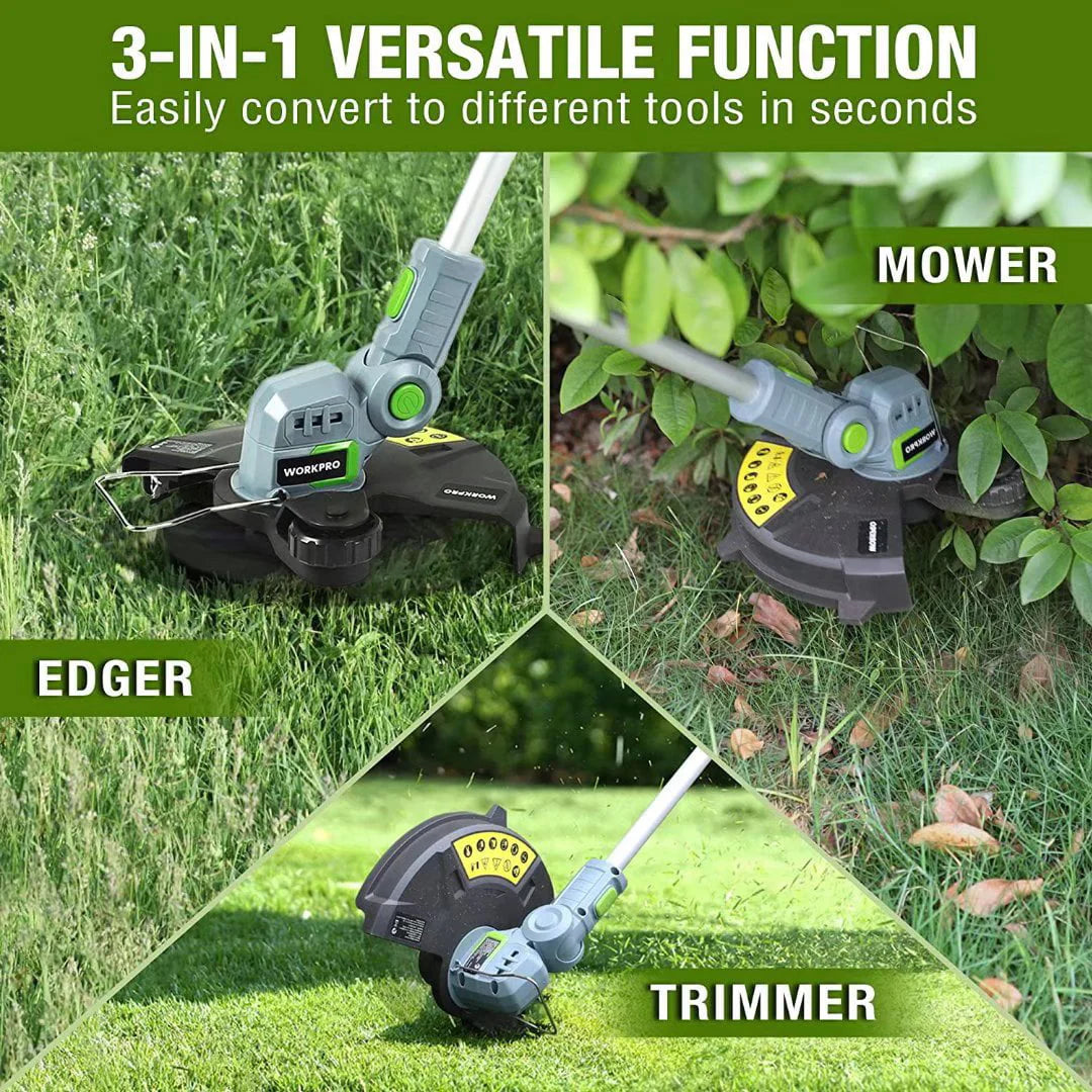 WORKPRO 20V Cordless String Trimmer/Edger, 12-inch, Power Tool with 2Ah Lithium-Ion Battery, 1 Hour Quick Charger, 16.4ft Trimmer Line Included