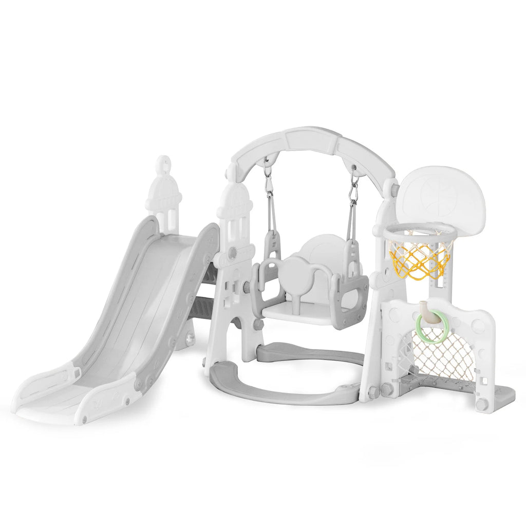 KORIMEFA 6-in-1 Kids Slide and Swing Set - Perfect for Toddlers 1-6 Years - Indoor and Outdoor Playground Slide, Swing, Basketball Hoop, and Climber Toy