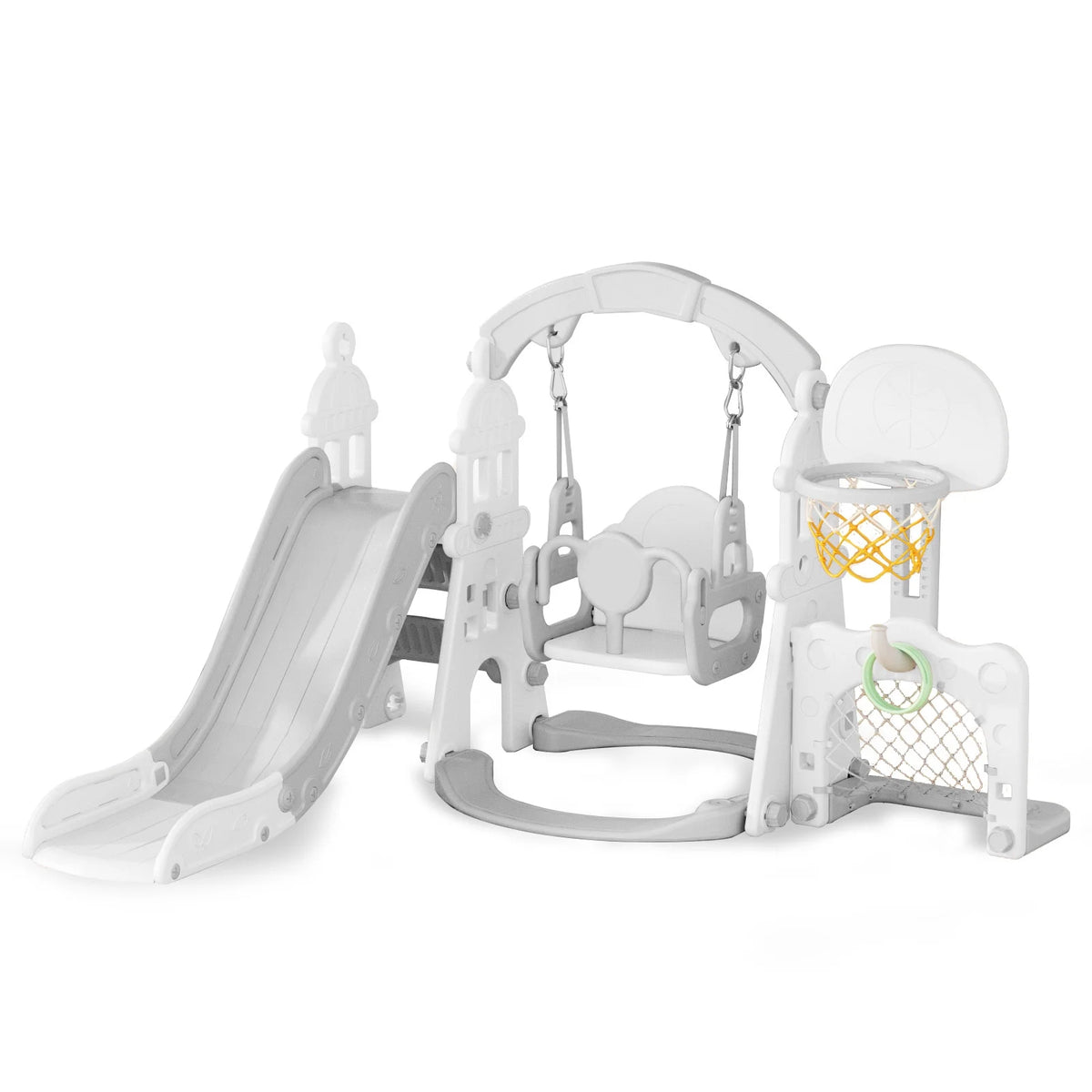 KORIMEFA 6-in-1 Kids Slide and Swing Set - Perfect for Toddlers 1-6 Years - Indoor and Outdoor Playground Slide, Swing, Basketball Hoop, and Climber Toy