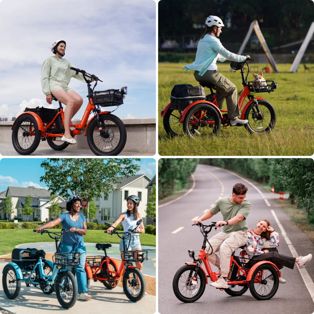 MOONCOOL TK1 Folding Electric Tricycle for Adults,48V 14.5Ah Removable battery, 500W Peak 1000w Motor, 20" Fat Tire Step-Thru 3Wheel Electric Bicycle w/Front&Rear Baskets, Certified to UL 2849 by SGS