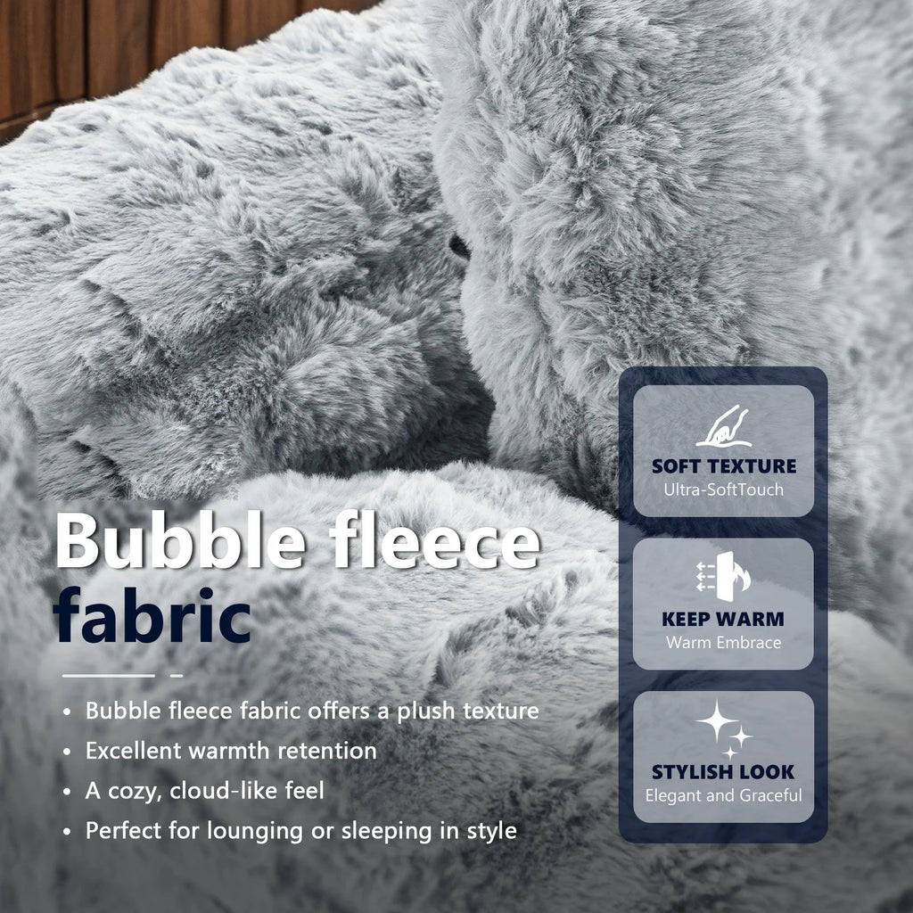 Ktaxon 68" Lounge Chair, Bubble Fleece Fabric Sofa Bed, Boneless Sleeper Chaise with Removable Backrest & Pillow-Top Armrests for Living Room White